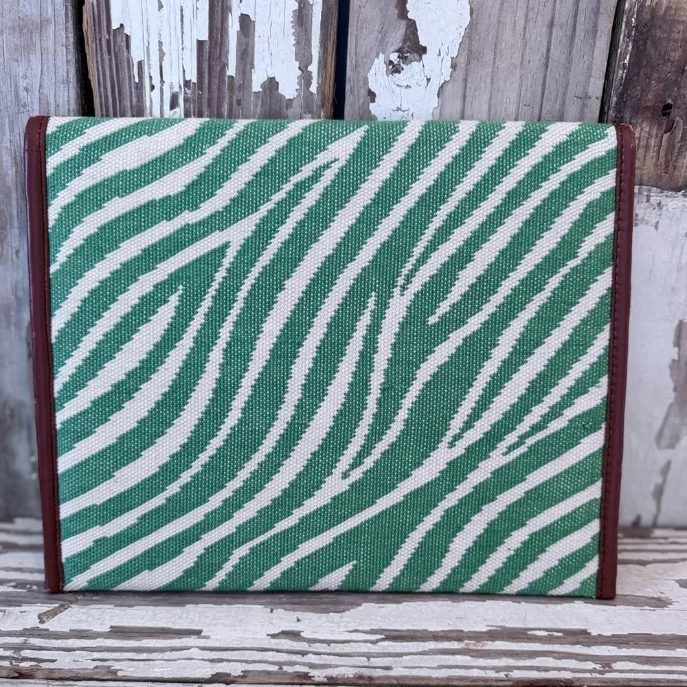 Green Zebra WKND WYFR Clutch 12x9 Woven with leather trim